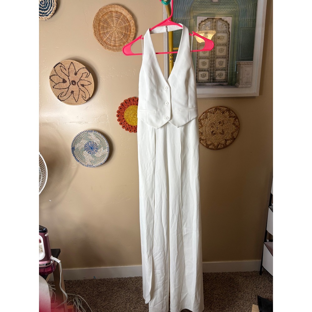 Alice + Olivia White Halter Vest Wide Leg Jumpsuit CC403208801 Size 0